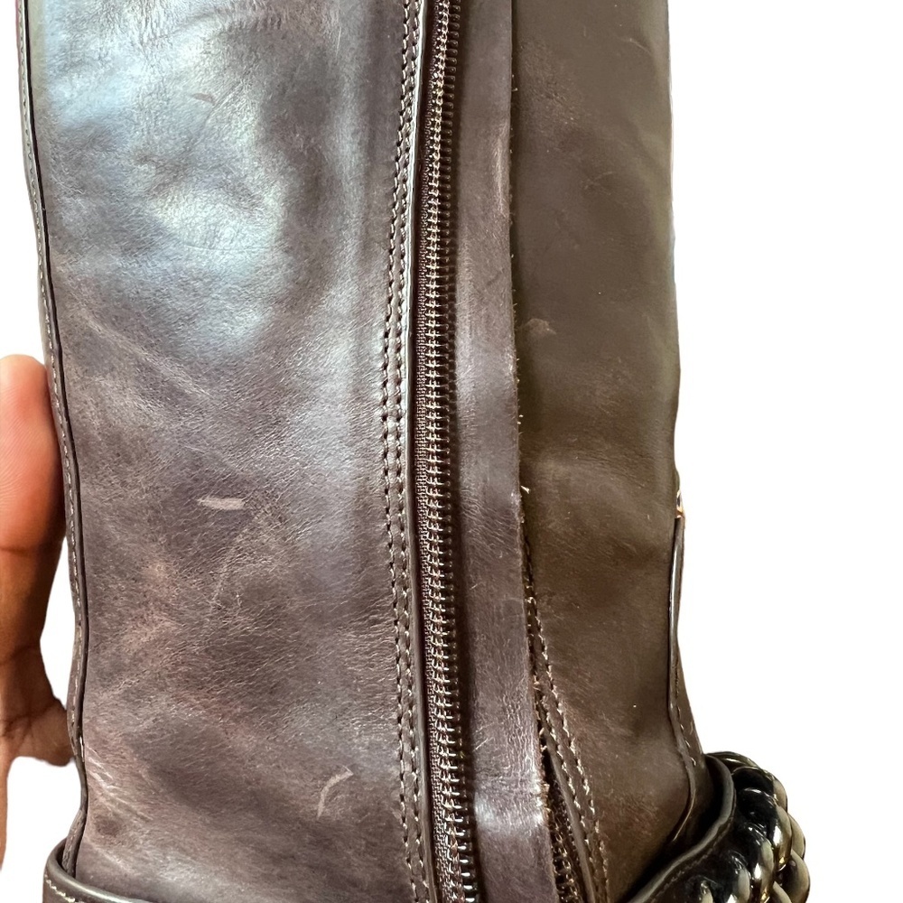 Coach Mabel Leather Western Chain Riding Boots in color Dark Smoke Size 7.5B - Picture 10 of 14